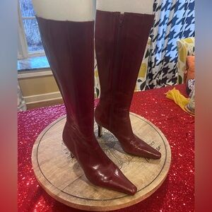 Antonio Melani real leather red kitten heeled knee high boots 8.5 vero cuoio